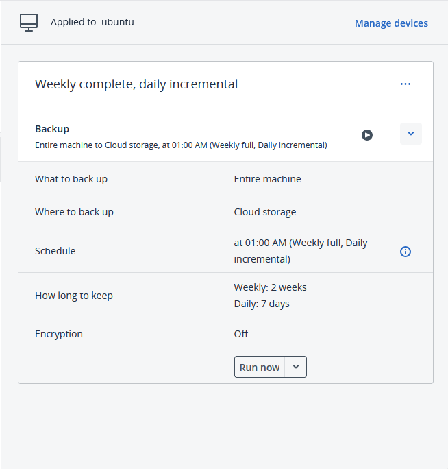 Backup Plan Config