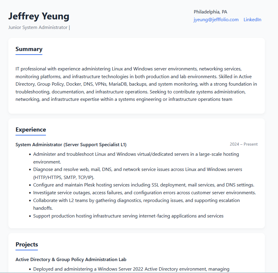 Resume Site Preview